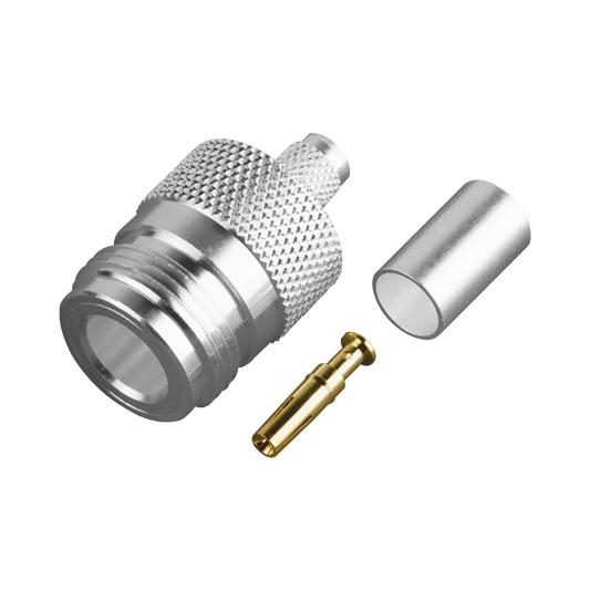 Conector N Hembra de Anillo Plegable para Cable PROFLEX ó Grupo P, Plata/ Oro/ Teflón.