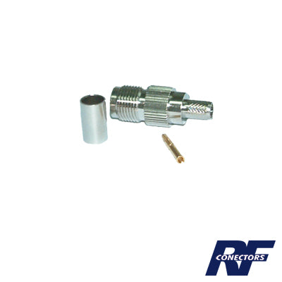 RFT-1217-X - Conector TNC Hembra de Anillo Plegable para Cables RG-8/X, LMR-240, Grupo X, Níquel/ Oro/ Delrin.