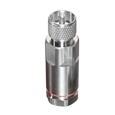 RFU-502-H1 - Conector UHF Macho (PL-259) para Cable HELIAX de 1/2" LDF4-50A, LP-450A, Tipo Rosca, Bronce Blanco/ Plata/ Teflón.
