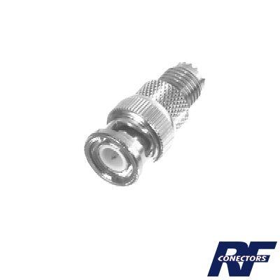 RFU-627 - Adaptador en Línea de Conector Mini-UHF Hembra a BNC Macho, Níquel/ Oro/ Teflón.