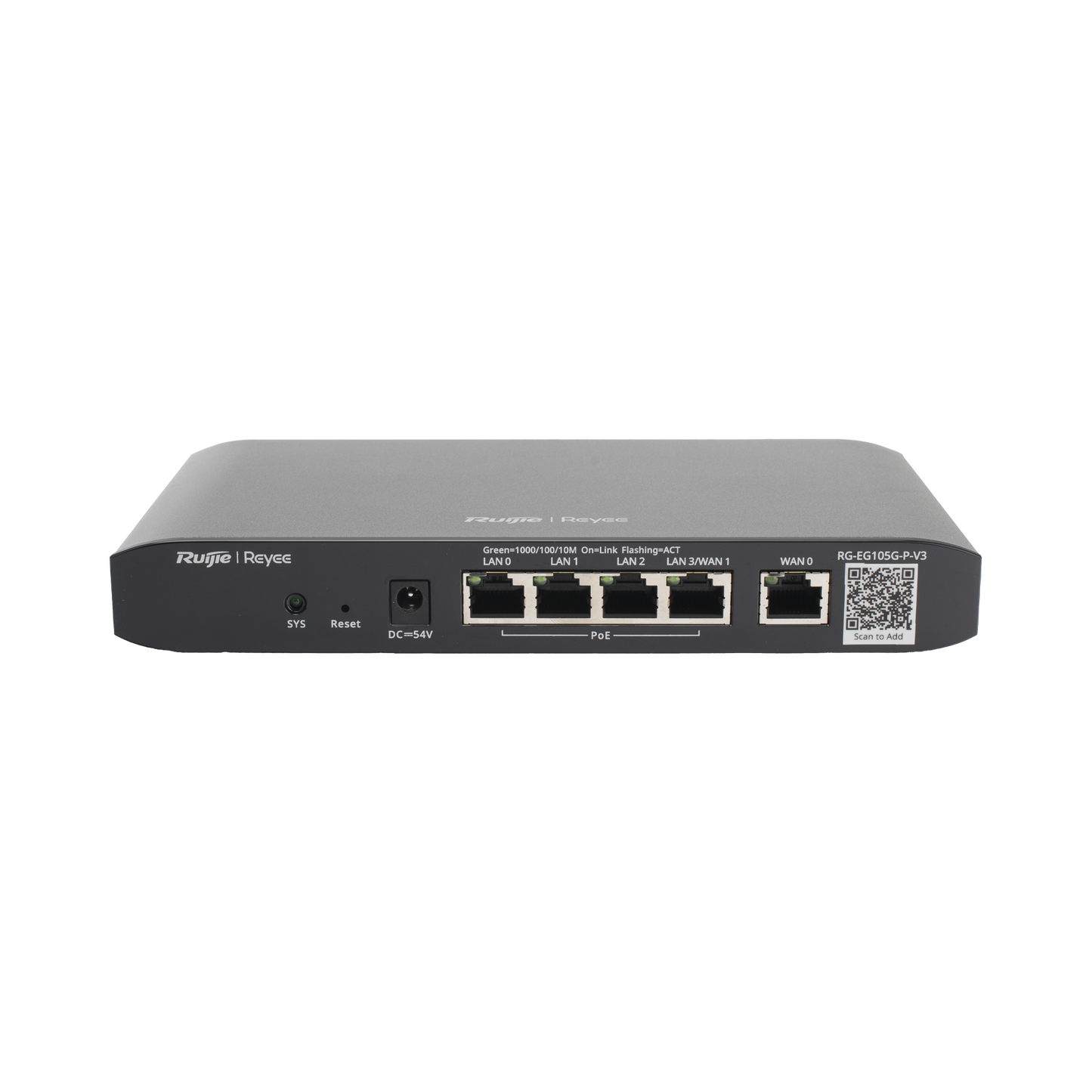 RG-EG105G-P-V3 - Router Balanceador con Función SD-WAN, PoE+ hasta 54 Watts, Hasta 2 Servicios de Internet y hasta 100 clientes con desempeño de 600 Mbps