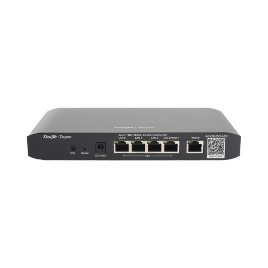 RG-EG105G-P-V3 - Router Balanceador con Función SD-WAN, PoE+ hasta 54 Watts, Hasta 2 Servicios de Internet y hasta 100 clientes con desempeño de 600 Mbps