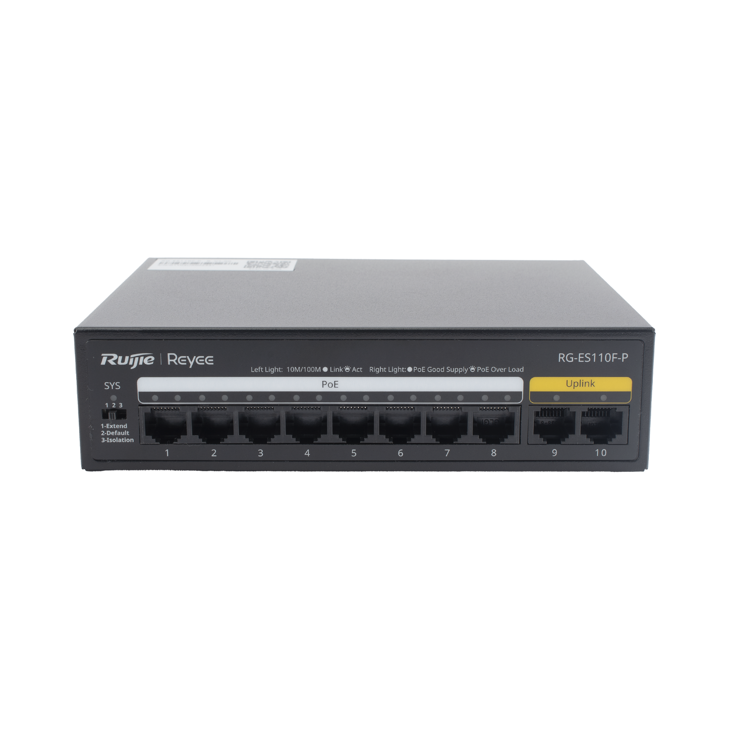 RG-ES110F-P - Switch PoE+ no Administrable, Hasta 110 Watts, 8 puertos PoE+ y 2 Uplinks 10/100