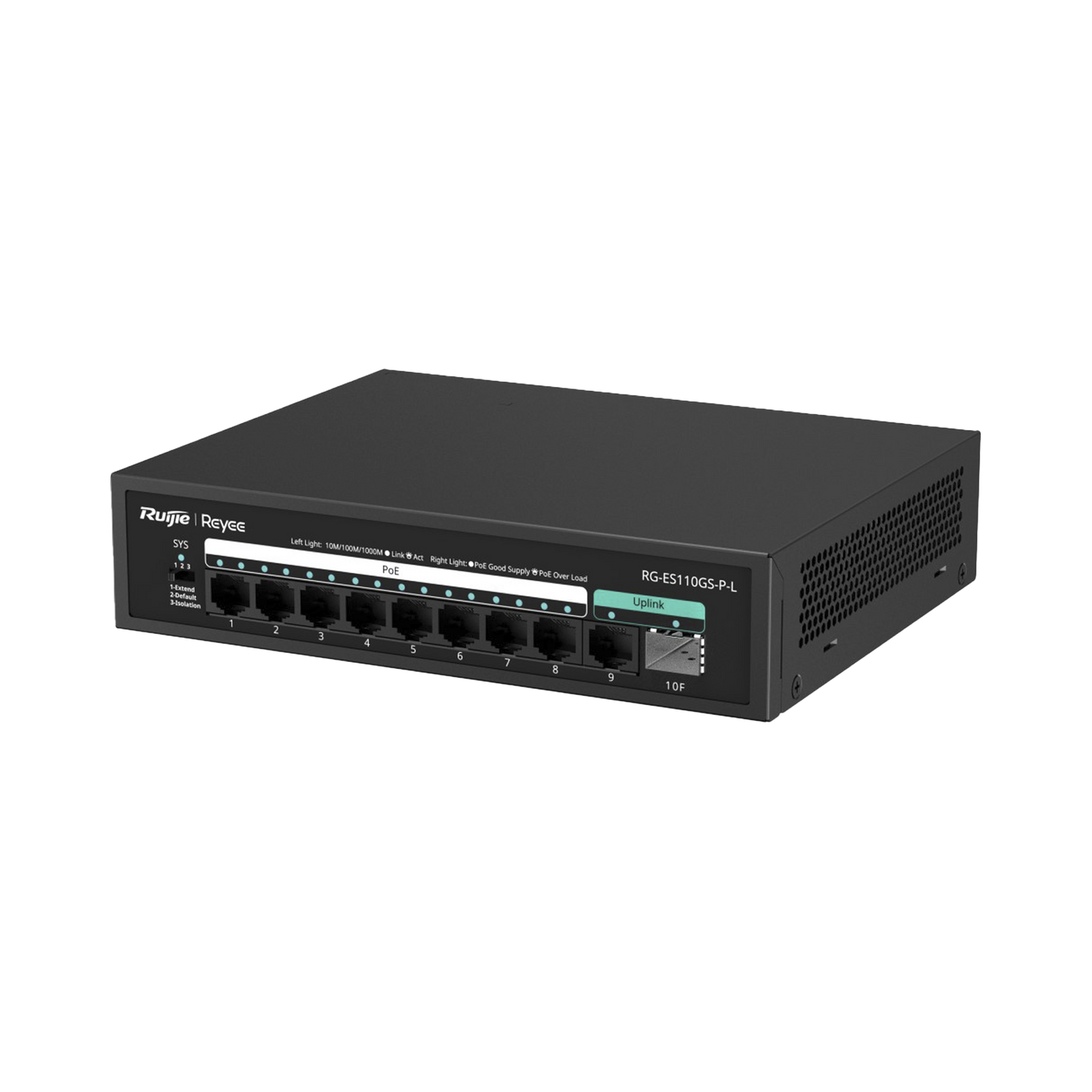 RG-ES110GS-P-L - Switch PoE+ no Administrable, hasta 120 Watts, no administrable, 8 puertos PoE+, 2 Uplink Gigabit Ge / SFP