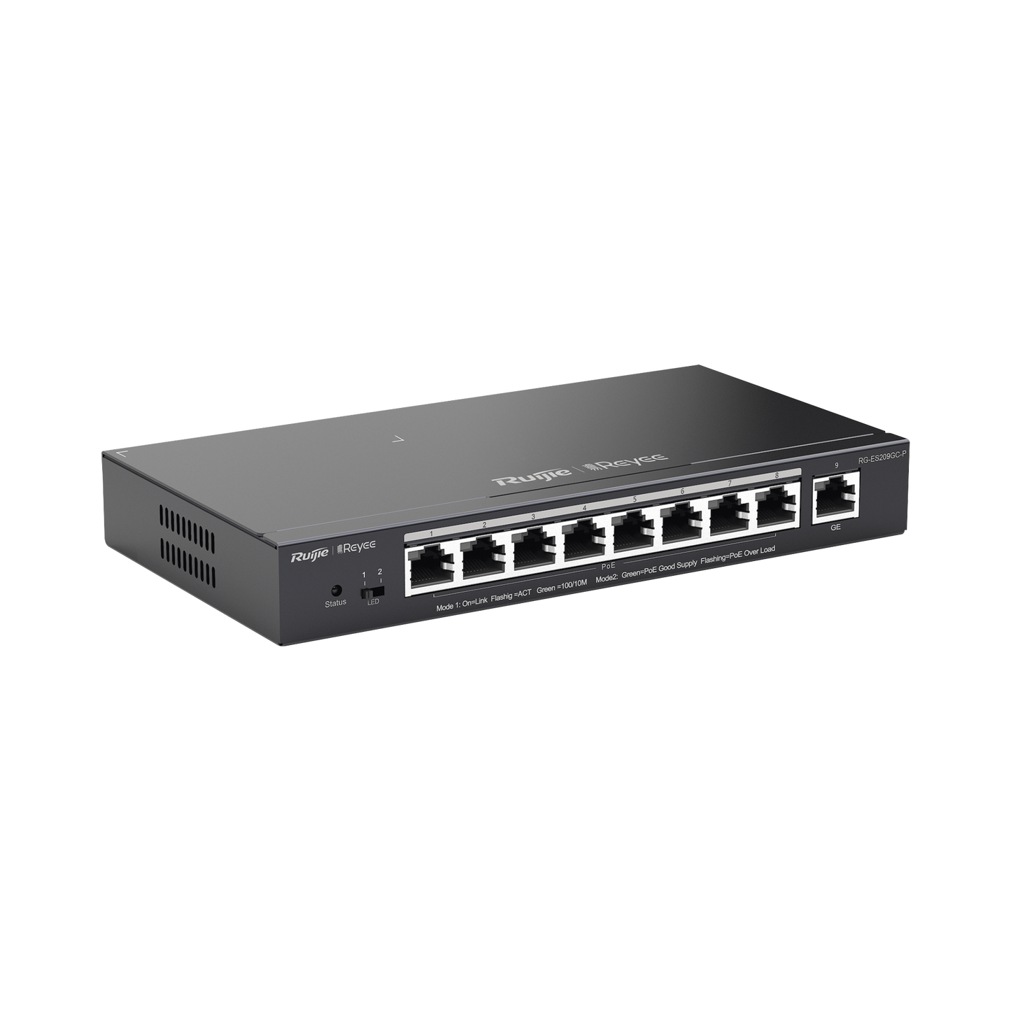 RG-ES209GC-P - Switch Administrable 8 Puertos PoE+ 802.3af/at Gigabit, gestión gratuita desde la nube, 120w