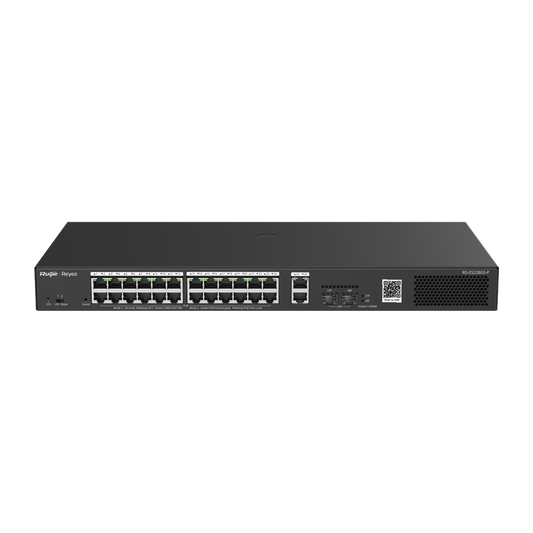 RG-ES228GS-P - Switch Smart PoE con 24 puertos Gigabit PoE 802.3af/at + 2 SFP para fibra 1Gb, gestión gratuita desde la nube, 370w