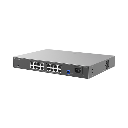 RG-NBF2100S-16GT1SC-P - e-Lighten ONU / Switch PoE+ Hibrido, Capa 2 con un Puerto PON 1G SC/UPC y 16 Puertos Ethernet PoE+ 1G hasta 240 Watts y 100 Clientes