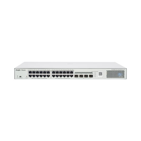 RG-NBS3100-24GT4SFP-P-V2 - Switch Administrable L2 PoE+ hasta 370W, 24 Puertos Eth 1G, 4 puertos SFP 1G, Administración Remota en la Nube.