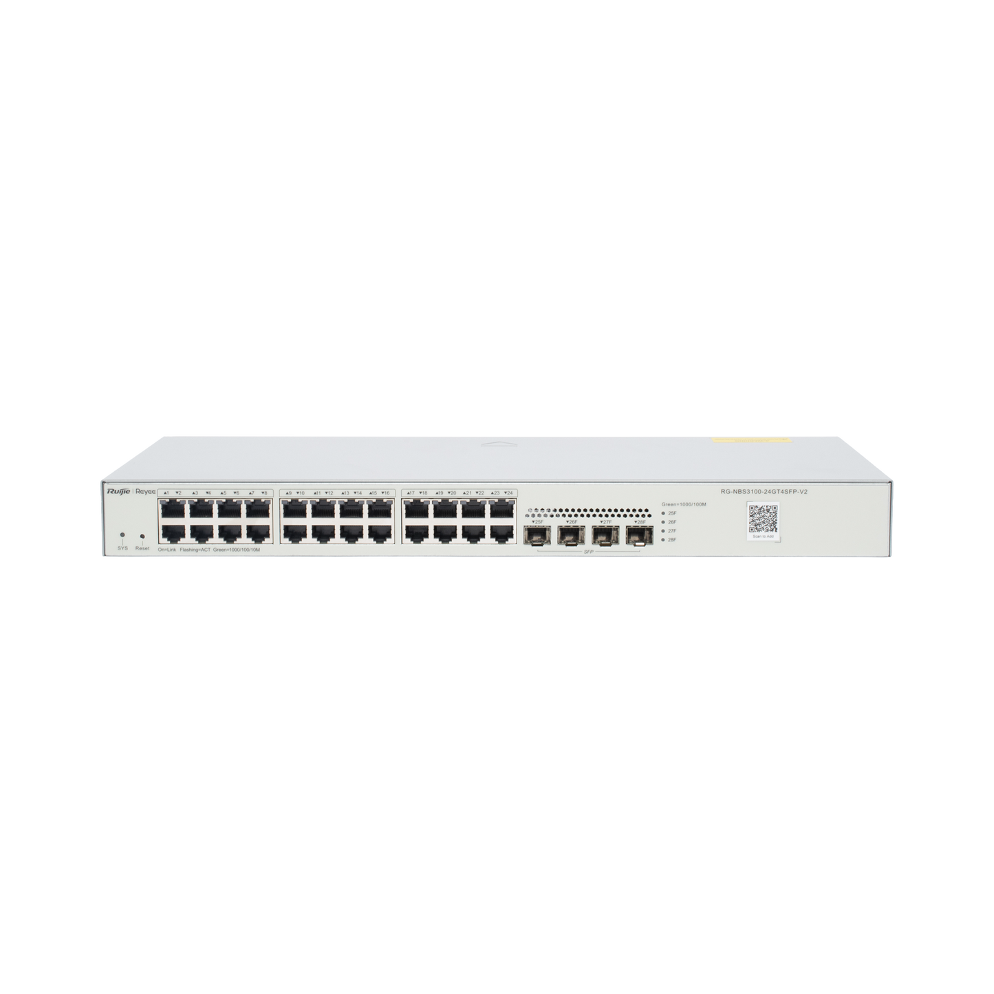 RG-NBS3100-24GT4SFP-V2 - Switch Administrable L2, 24 Puertos Eth 1G, 4 puertos SFP 1G, Administración Remota en la Nube.
