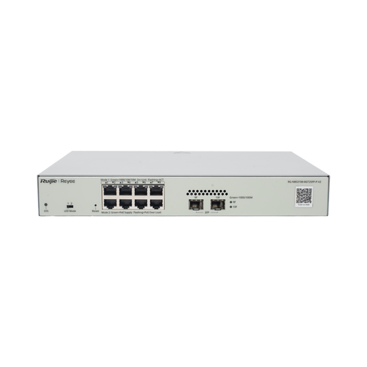 RG-NBS3100-8GT2SFP-P-V2 - Switch Administrable PoE Capa 2 con 8 puertos Gigabit PoE 802.3af/at + 2 SFP para fibra 1Gb, gestión gratuita desde la nube, 125w
