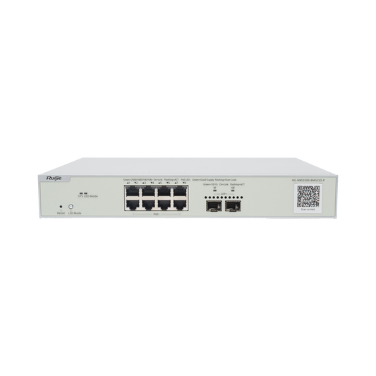 RG-NBS3300-8MG2XS-P - Switch Multi-Gigabit PoE+ Capa 2 con 8 Puertos 2.5G PoE+ hasta 240W y 2 Uplink SFP+ 10G ,Administrable Cloud, Diseñado Para Access Points WiFi 6/7