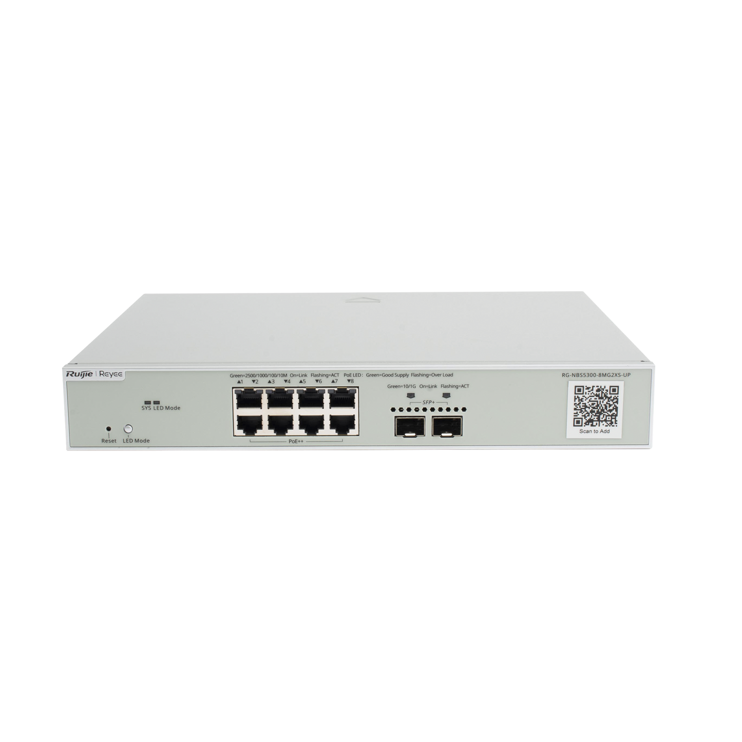 RG-NBS5300-8MG2XS-UP - Switch Multi-Gigabit PoE++ 370W 802.3bt Capa 3 Administrable Cloud, Diseñado Para Access Points WiFi 6/7