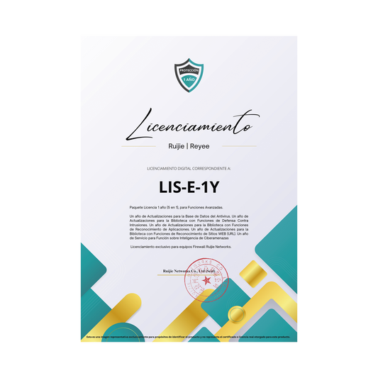 RG-WALL1600-Z3200-S-LIS-E-1Y - Paquete Licencia 1 año  (5 en 1), para Funciones Avanzadas Firewall modelo Z3200 series