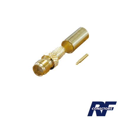 RP-3050-1C - Conector SMA hembra inverso de anillo plegable para cable RG-58/U, Oro/ Oro Teflón.