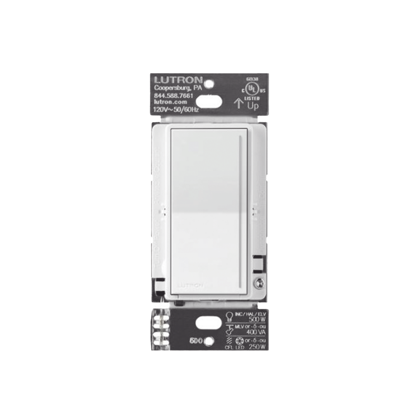 RRSTRDWH (RadioRa3) )Atenuador (dimmer) Auxiliar de pared, compañero de atenuadores multilocación. Usar en 3 vías o escalera.
