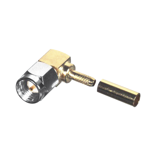 Conector SMA Macho en Ángulo Recto Para RG-174/U, Grupo B, Tuerca de Acoplamiento de Acero Inoxidable Oro/ Oro/ Teflón.