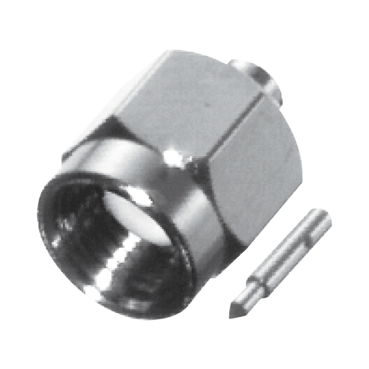 Conector SMA Macho de Pared Gruesa para Cable Semi-Rigido de 0.085" de Díametro, SR1, Inox.-Oro/ Oro/ Teflón.