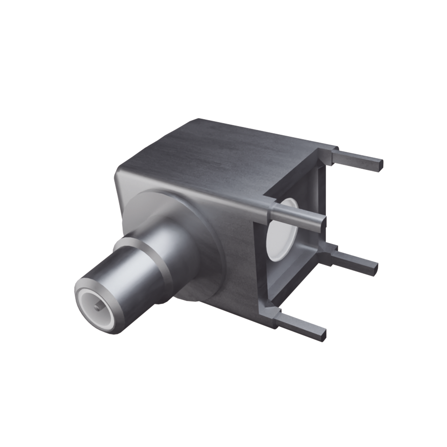 Conector SMB Hembra (PIN Macho) en Ángulo Recto para Montaje en PCB, 4 Patas, Níquel/ Oro/ Teflón.�??