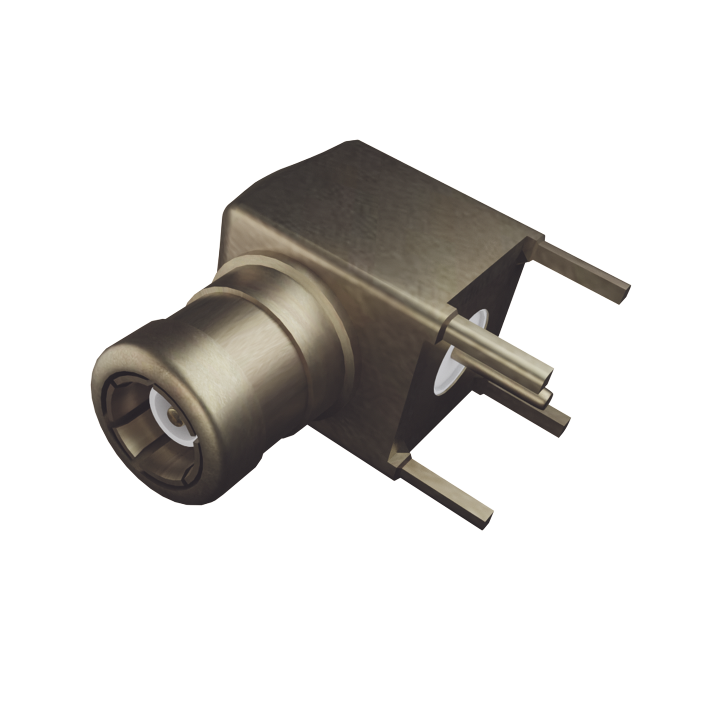 Conector SMB Macho (PIN Hembra) en Ángulo Recto, con Terminal y 4 Patas para Montaje en PCB, Oro/ Oro/ Teflón.�??