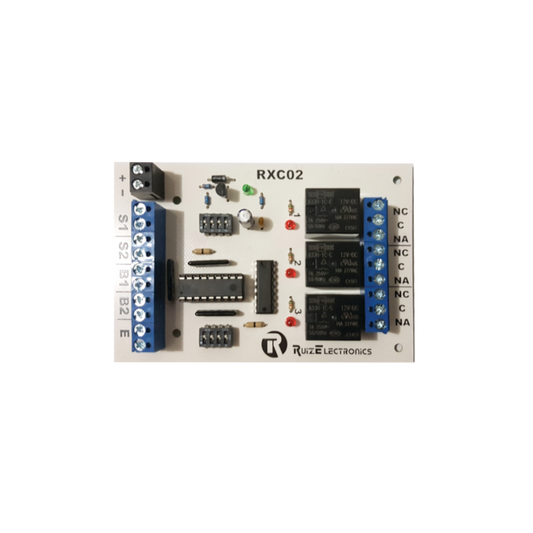 RXC02 - Tarjeta para control de Esclusas para 2 puertas con temporizador en desbloqueo y bloqueo/ entrada para botón de emergencia/ salida de emergencia/