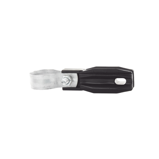 SFABRAZADERA Aislador de paso o esquina con abrazadera incluida de 33-38mm para uso en tubería de malla ciclónica.