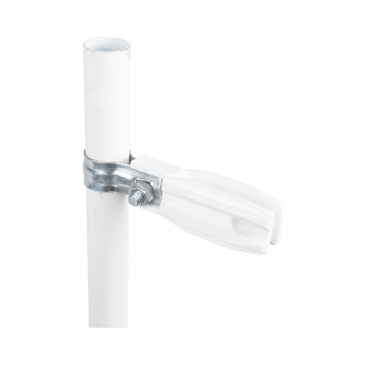 SFABRAZADERA1PW Aislador de paso o esquina de color BLANCO con abrazadera incluida de 1 Pulgada para uso en poste cerco eléctrico