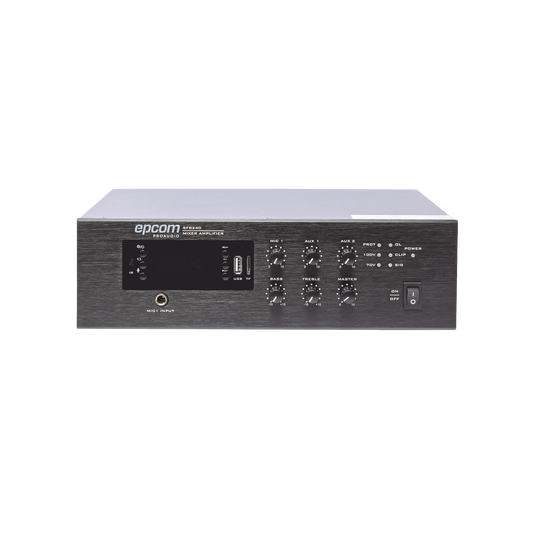 SF-B240 Mini Amplificador de Audio Mezclador | 240W RMS | Sistema 70/100V | MP3 | Tuner | Bluetooth | Musica ambiental y Voceo