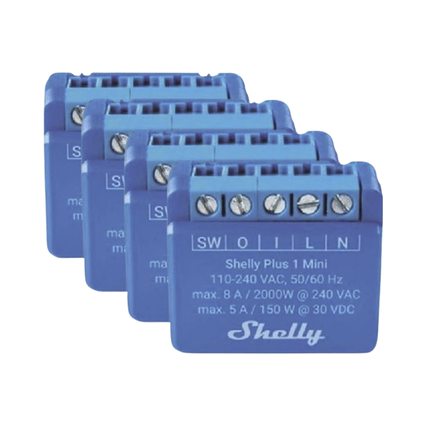 SHELLYPLUS1MINIK4 KIT 4 piezas Mini Interruptor inteligente con Wi-Fi, contacto seco, 1 canal 8A, compatible con asistentes de voz Alexa y GoogleHome