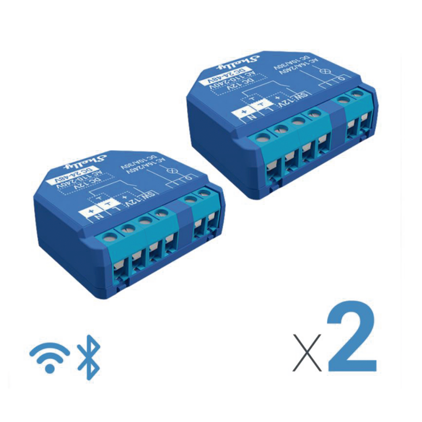 SHELLYPLUS1X2 Relevador inalámbrico (par 2 piezas en la caja) inteligente 16A, 110-230 V, compatible con asistente de voz Alexa, Google Home