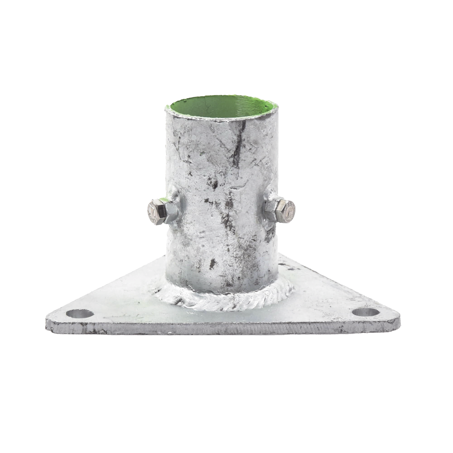 SLM-BA-5G Base Triangular para Mástil de 1 a 2 con Opresores. Galvanizado por Inmersión en Caliente.