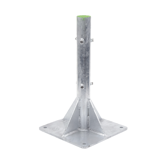 SLM-BA-6G Base para Mástil Hasta 2 con Opresores, Base de 50 x 50 cm y Tubo de 80 cm Ced. 30. Galv. Inmersión.