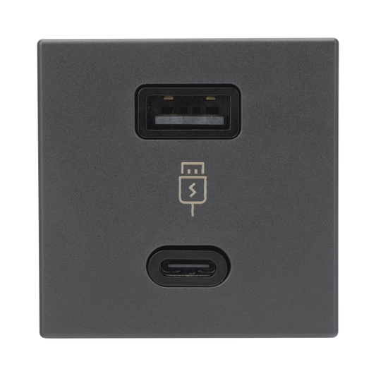 SM-2USB-G - M�dulo Doble USB Tipo A+C / Carga R�pida 30W / Color Grafito / Compatible con Torres y Cajas Simon / Modelo: (K126F/14)