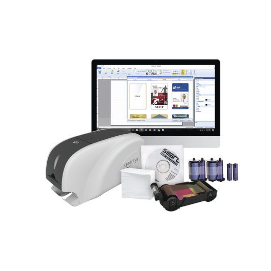 SMART31-SK Kit Impresora de tarjetas PVC/ Una Cara /incluye: 2 x Ribbons, 100 Tarjetas PVC, Software, Kit Limpieza, Garantia 3 Años, Mascara de Seguridad OV