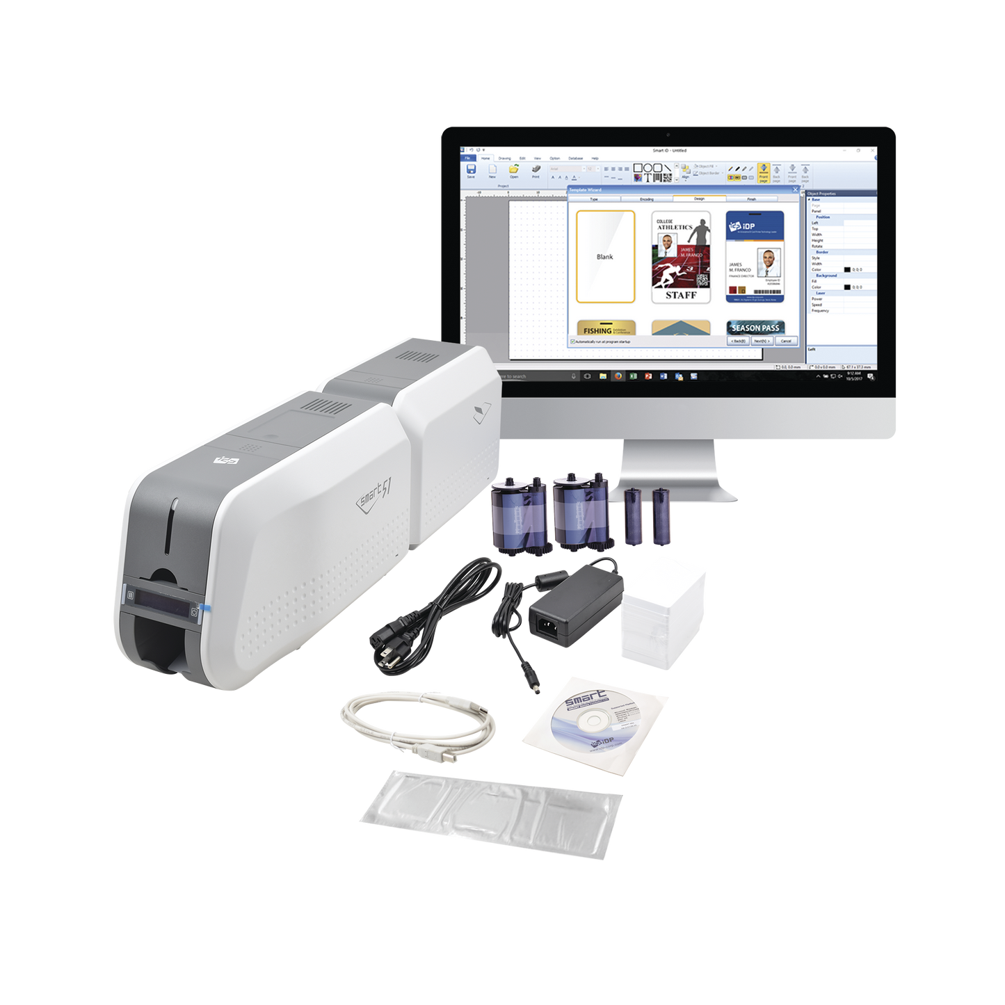 SMART51L - Kit Impresora SMART51L / Con Laminador /DOBLE Lado/3 Años Garantia / Incluye 2 x  RibbonColor / 100 tarjetas PVC/ 1 Cinta de Limpieza/ Software