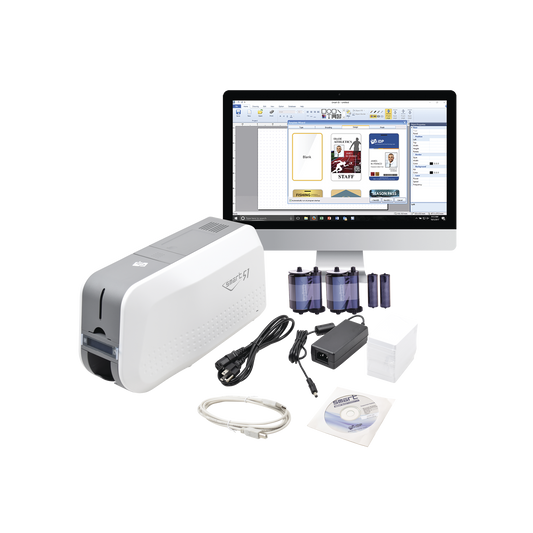 SMART51SK Kit de Impresora tarjetas de PVC / Puede Crecer a Laminador/ Una Cara / Incluye: 2 x Ribbon a Color, 100 Tarjetas PVC, Kit de Limpieza, Software