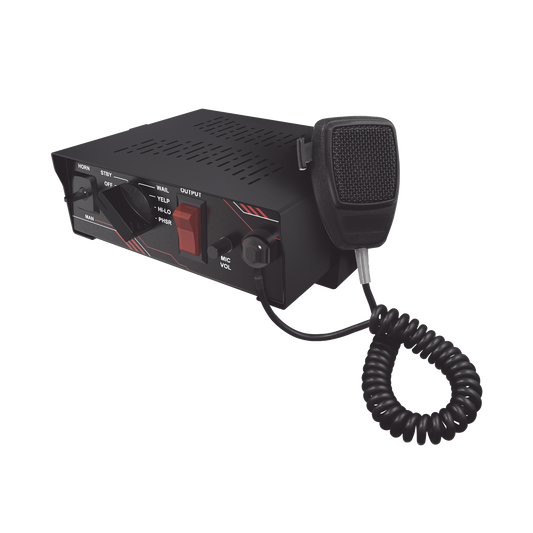 SP101 - Sirena Vehicular de 100W de Potencia, Con Switch Giratorio de 6 posiciones y Micrófono Integrado de Uso Rudo