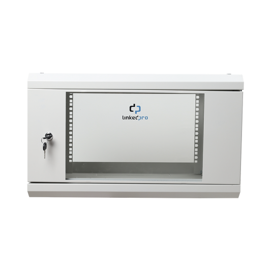 SR1906LH3GW - Gabinete de Pared de 6U con Puerta de Cristal Templado, 455 mm de Profundidad Total, Rack de 19'', Acero Reforzado Color Gris Mate