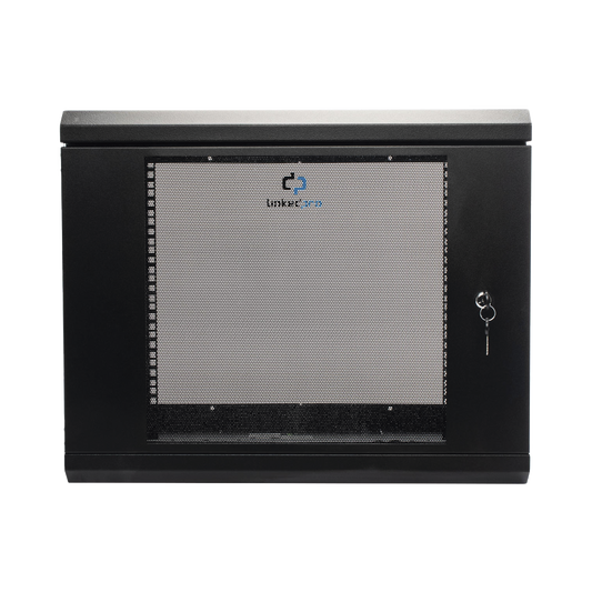 SR1909LH3G - Gabinete de Pared de 9U con Puerta de Cristal Templado, 455 mm de Profundidad, Rack de 19'', Acero Reforzado Color Negro.