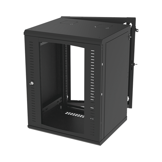 SR-1916-GAP-V4 Gabinete Abatible de Pared (Con Marco Trasero) con Rack 19 de 16 Unidades. Ventana de Cristal Templado.
