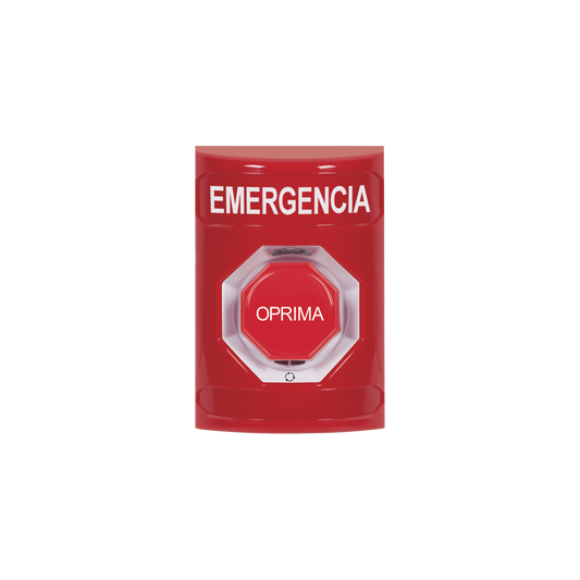 SS2009EM-ES Botón de Emergencia, Texto en Español, Color Rojo, Acción Mantenida, Girar para Restablecer y LED Multicolor