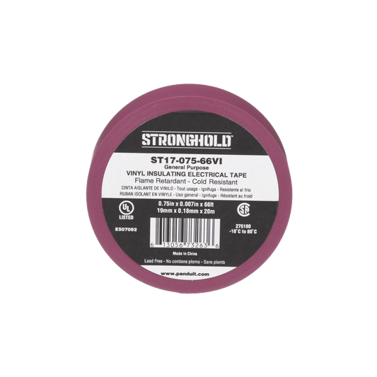 ST17-075-66VI - Cinta Eléctrica STRONGHOLD para Aislar, de PVC, Uso General Reparación y Mantenimiento, Grosor de 0.18mm (7 mil), Ancho de 19mm, y 20.12m de Largo, Color Violeta
