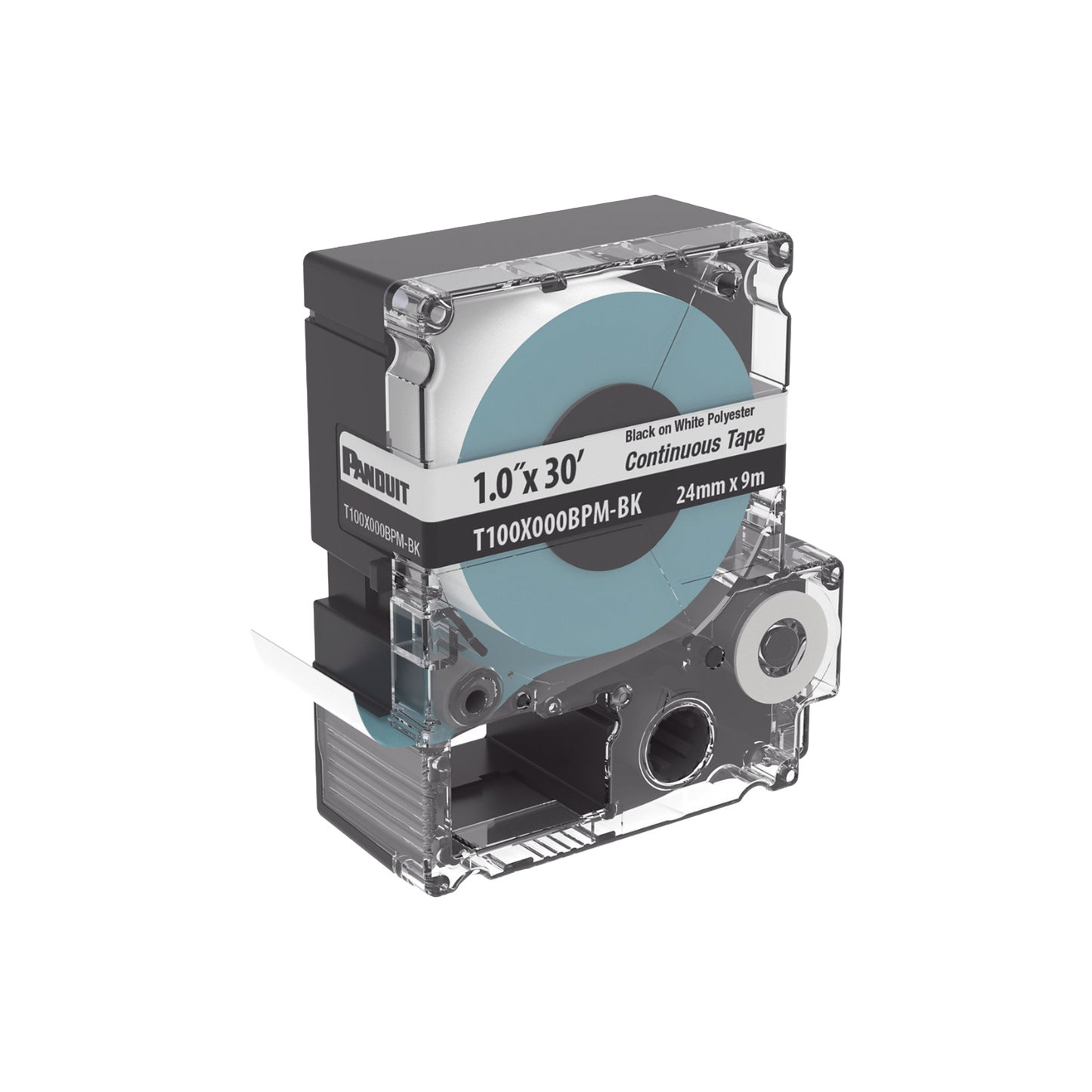 T100X000BPM-BK - Casete de Etiquetas de Poli�ster de Cinta Continua, Color Negro Sobre Blanco, Uso Interior/Exterior, 24 mm (0.94 Pulgadas) de Ancho x 9.1 Metros (29.86 Pies) de Largo