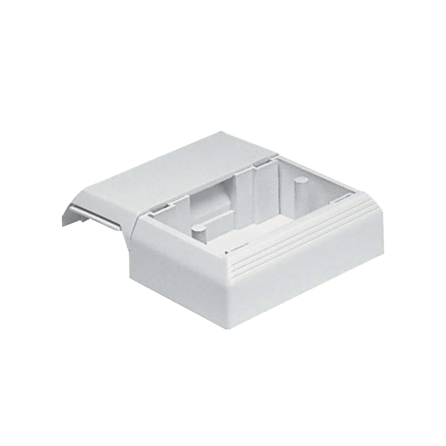 T45WCIW - Caja Superficial Con Bisagras de Instalación a Presión, Para Canaletas T45, Material PVC Rígido, Color Blanco Mate