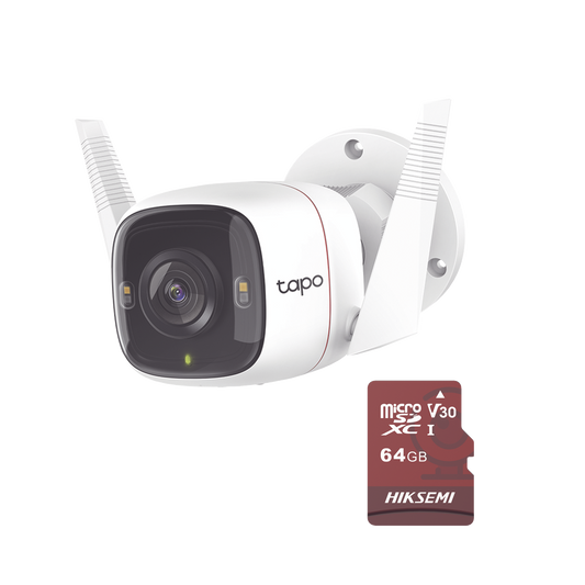 TAPO-C320WS/HS64 Kit de Cámara IP Wi-Fi / Incluye 1 Pieza Modelo TAPO-C320WS  /  Utiliza La App Tapo / 1 Memoria Micro SD Modelo Mod  HS-TF-E1/64G