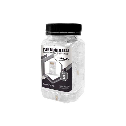 TC6-100 - Bote con 100 Piezas de Plug Modular RJ45 Cat6 sin Blindaje, Chapado de Oro a 30 Micras para Durabilidad Extrema