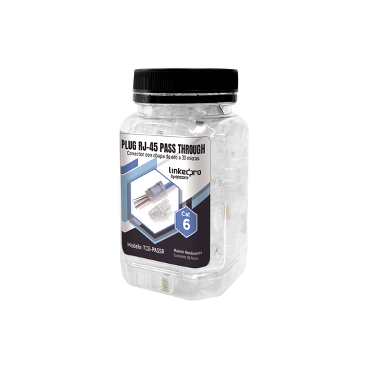 TC6-PASSR - Bote con 50 Plugs Pass Through RJ45 Cat6 sin Blindaje, con Alivio de Tensi�n Incluido, Chapado de Oro a 30 Micras para Durabilidad Extrema