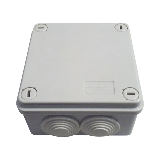 TH-CJE - Caja Tipo Estanca IP55, con 6 Entradas, Tapa y Tornillo de Vuelta de 1/4, 100 x 100 x 50 mm (3.94 x 3.94 x 1.97 Pulgadas), Color Gris