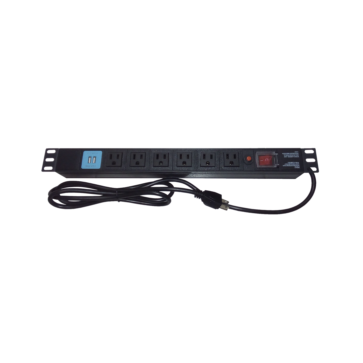 THTCM6CUSB - Tomacorriente Horizontal (PDU) de 6 contactos (NEMA 5-15R) + 2 USB para instalación en Rack de 19", 1UR, 125 Vca/ 15 A (THE0040091001001)