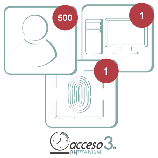 TITANIUMCERO-3A [BAJO PEDIDO] Licencia de 3 años para software Acceso3 TITANIUM  / 500 Empleados / 1 reloj / 1 PC / Compatible con SISTEMAS DE NOMINA