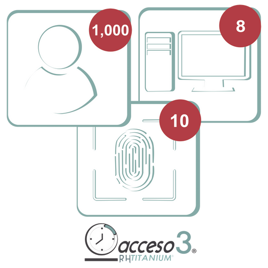 TITANIUMIII-3A [BAJO PEDIDO] Licencia de 3 años para software Acceso3 TITANIUM / 1000 Empleados / 10 reloj / 8 PC